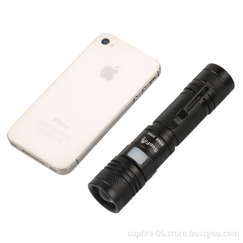 Black portable 10W LED USB18650 rechargeable zoomable flashlight SupFire A2